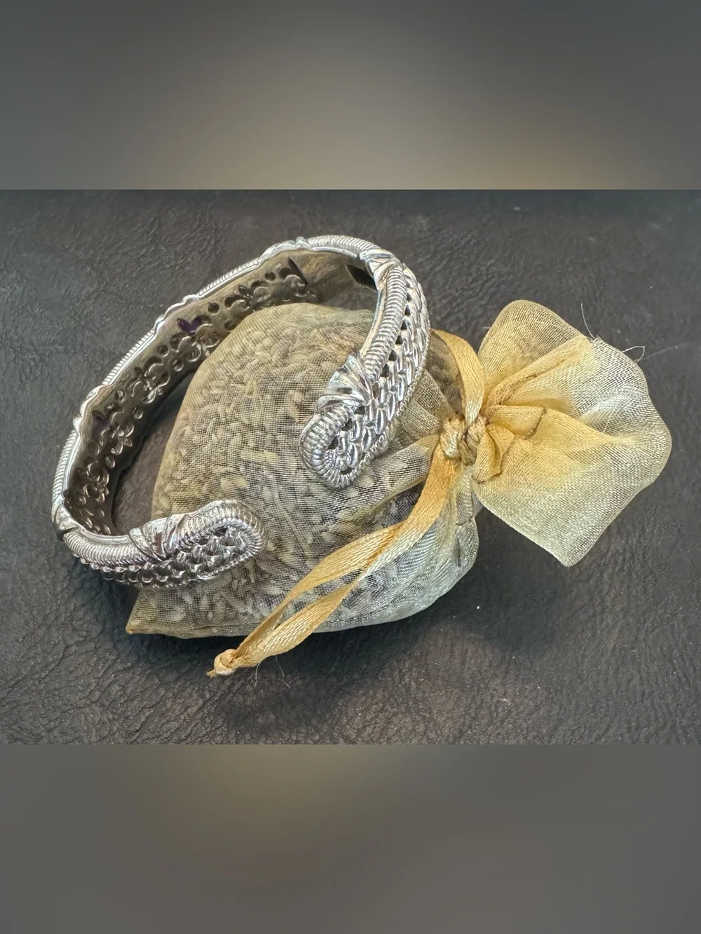Judith Ripka Silver Braided Open Hinged Cuff with Amethyst stones